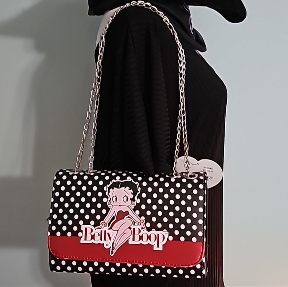 Betty Boop Red and Black Polka Dot Crossbody Shoulder Bag NWT